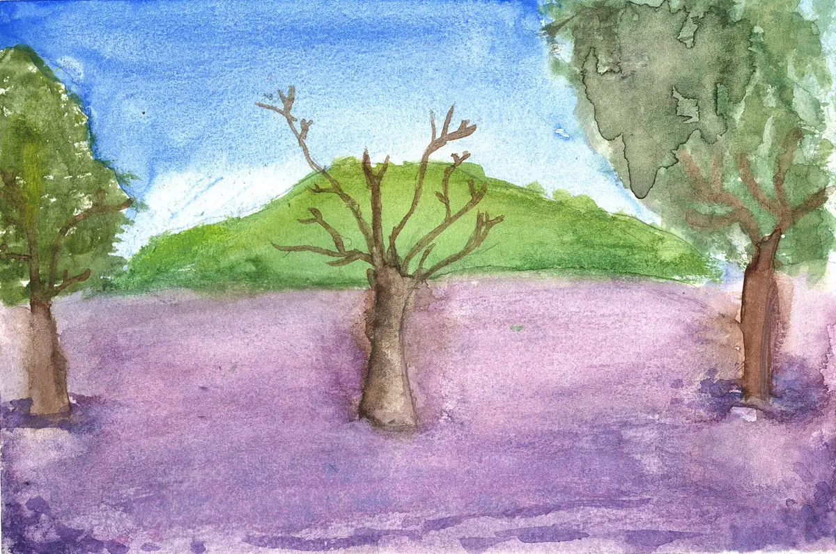 Lavender Meadow, watercolor painting by a young artist