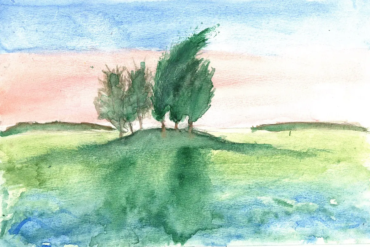 Windy Hill, watercolor painting by a young artist