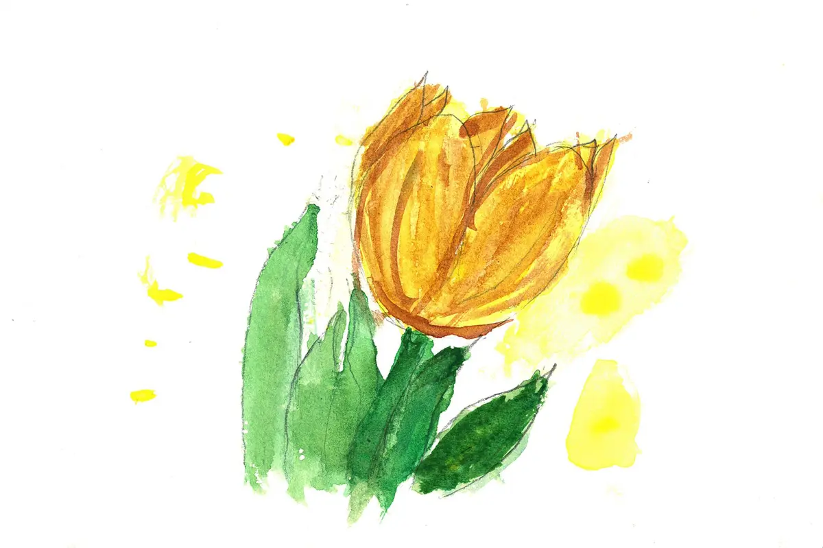 Yellow Tulip, watercolor painting by a young artist