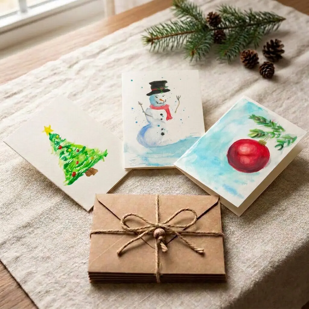 Holiday cards, watercolor painting by a young artist