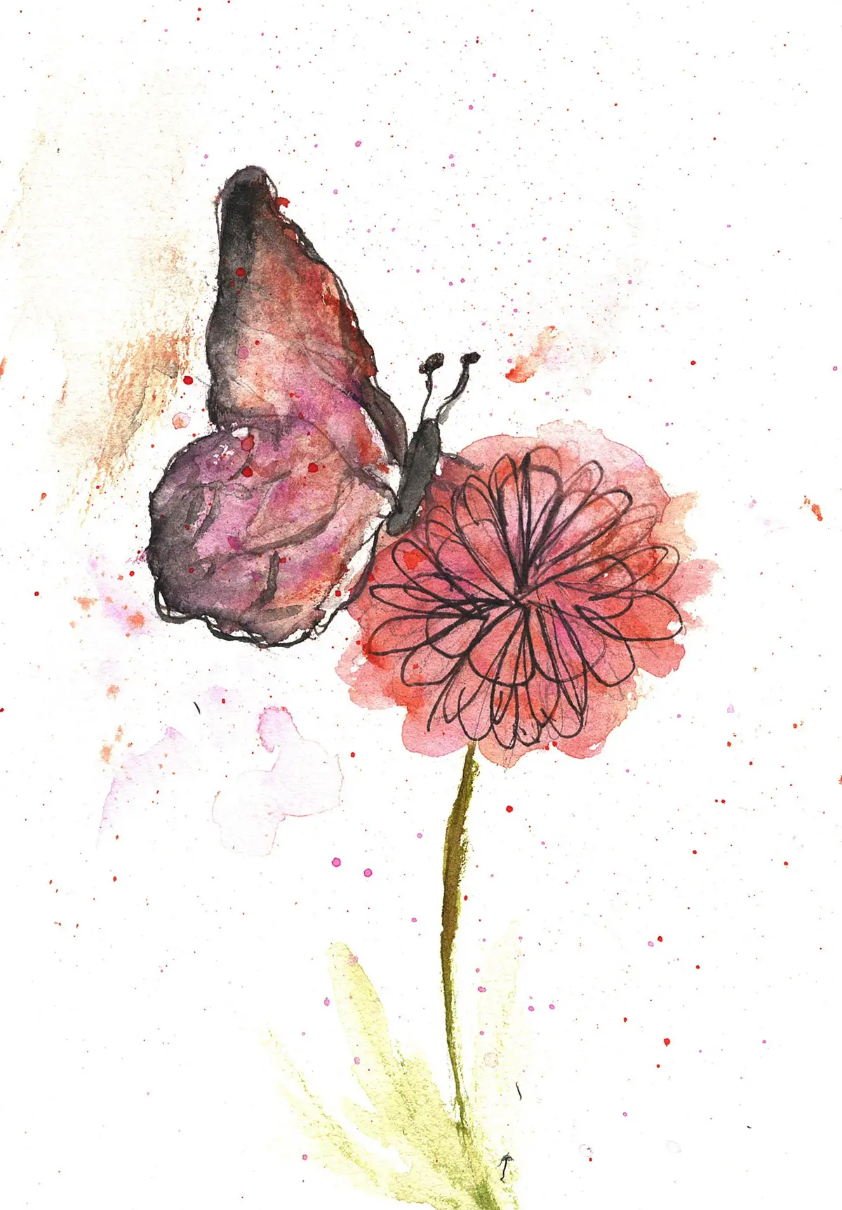 Rosy Butterfly, watercolor painting by a young artist